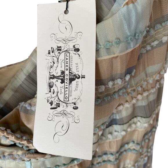 James Coviello NWTs Vintage Plaid Bow Front Pockets dress size 8 Tan Blue - Picture 4 of 13